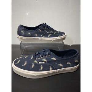 Vans Off the Wall Sneakers-Fish print-Navy Blue-Nautical-Mens 9.5 Women 11